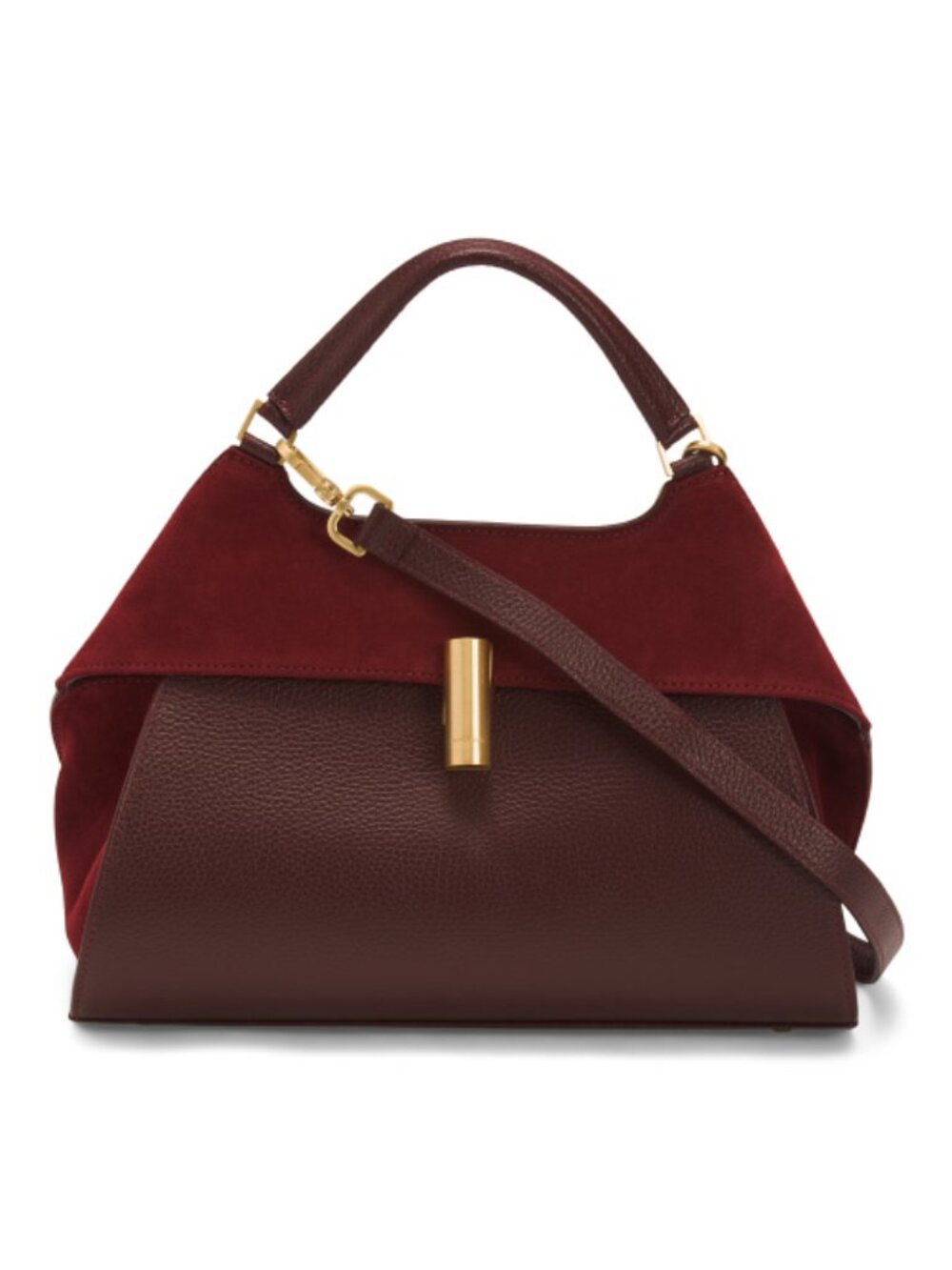 ARCADIA Made In Italy Leather Single Handle Trap Satchel With Suede Panel